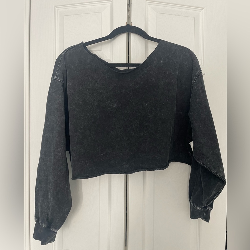 Grey Off the Shoulder Cropped Long Sleeve